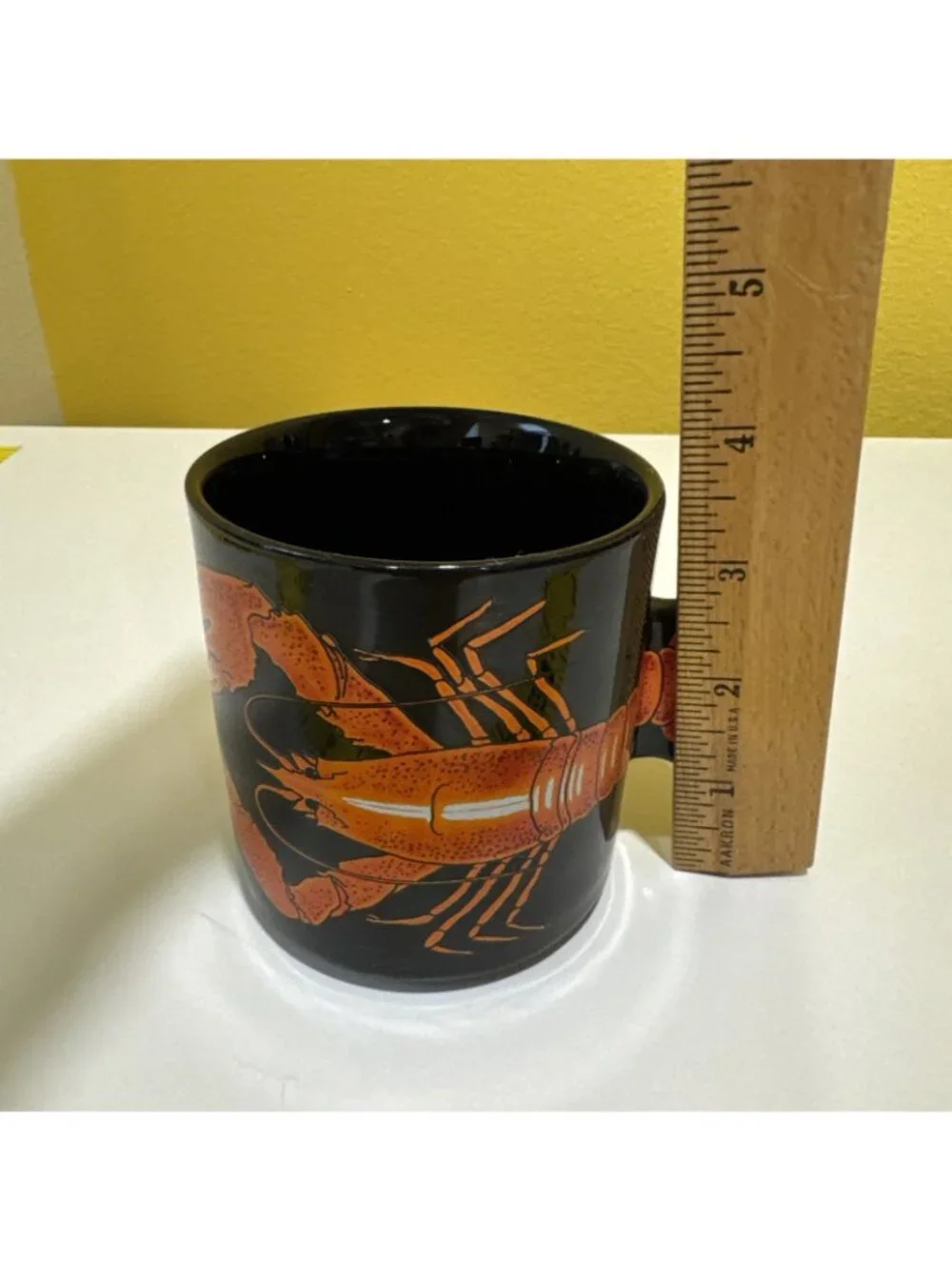 Salamander Graphix Stoneware Coffee Mug Lobster Tail Handle Black Orange 11 oz